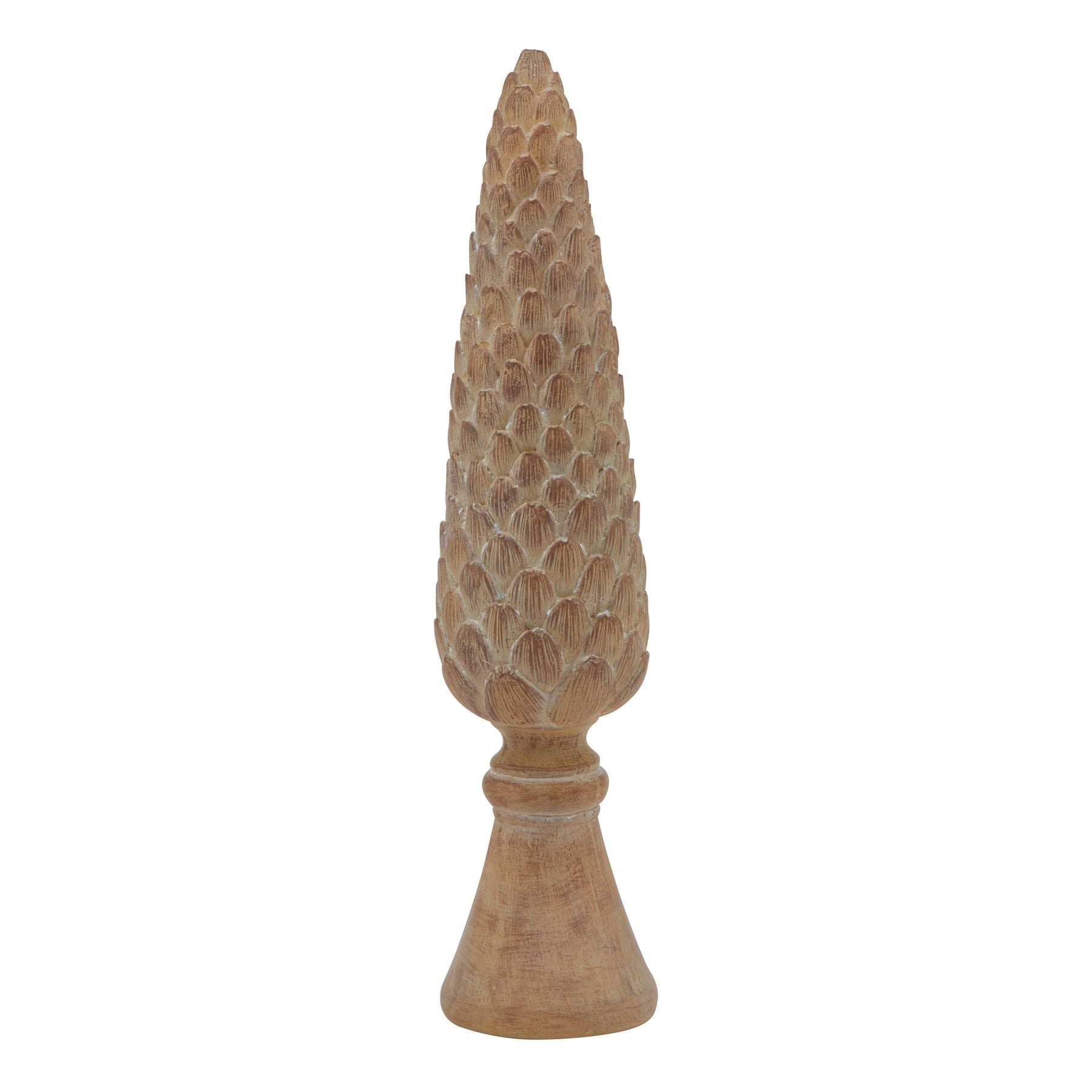 Natural Wood Pinecone Sculpture On Base - 2 Sizes
