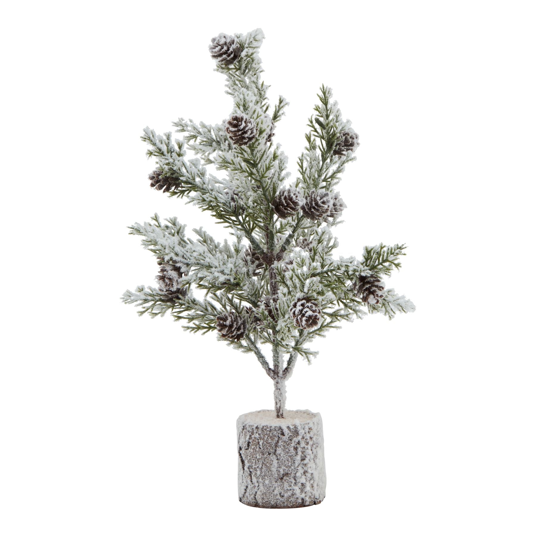 Snowy Fir Tree With Pinecones In Wood Log