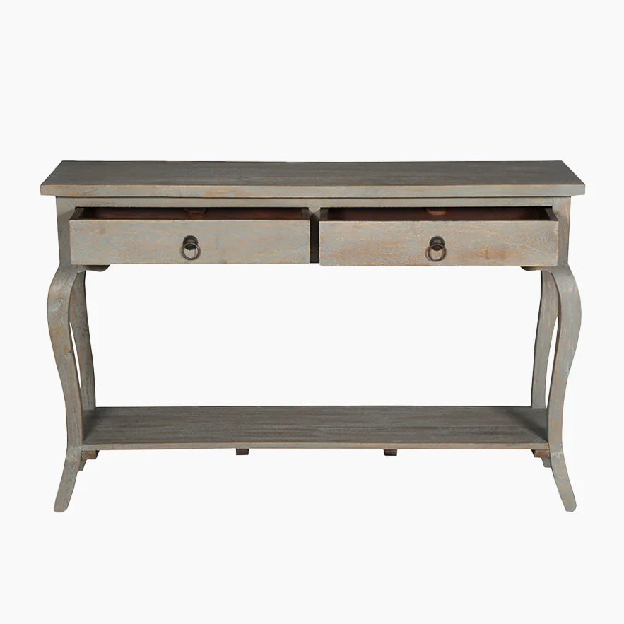 Grey Mango Wood Cottage Console Table with Two Drawers