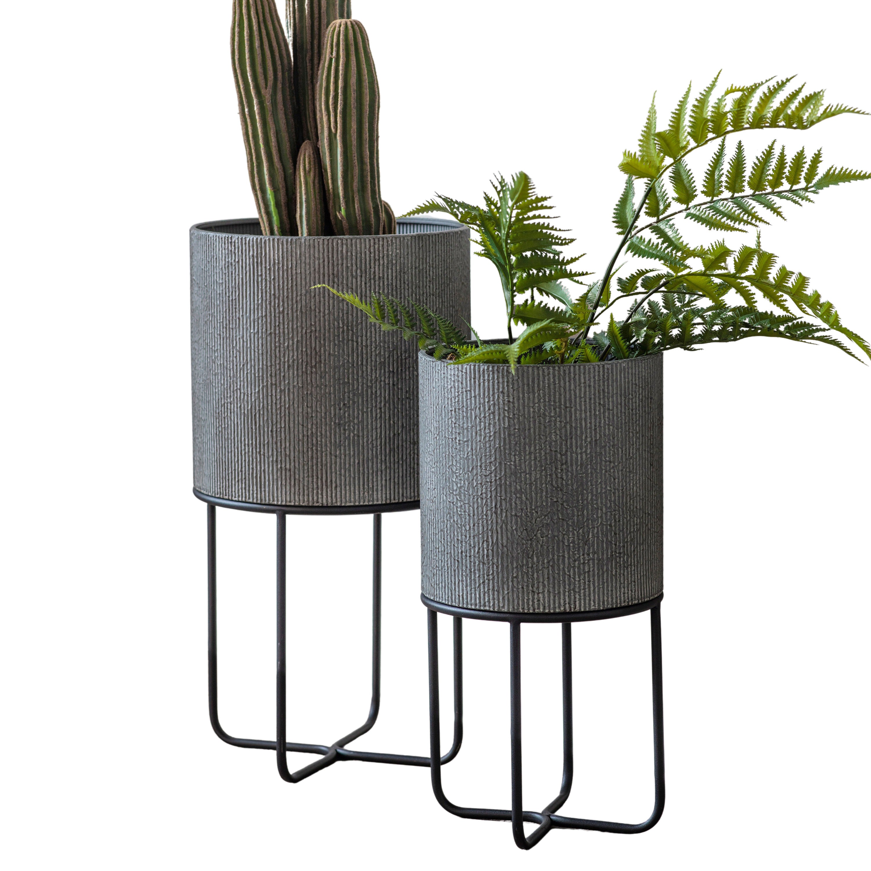 Eda Metal Planter Set of 2 - White/Grey