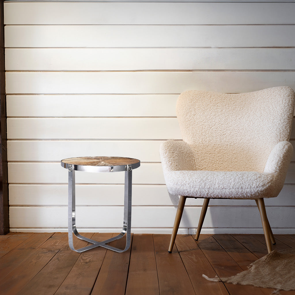 Reclaimed Wood End Table with Stainless Steel Base