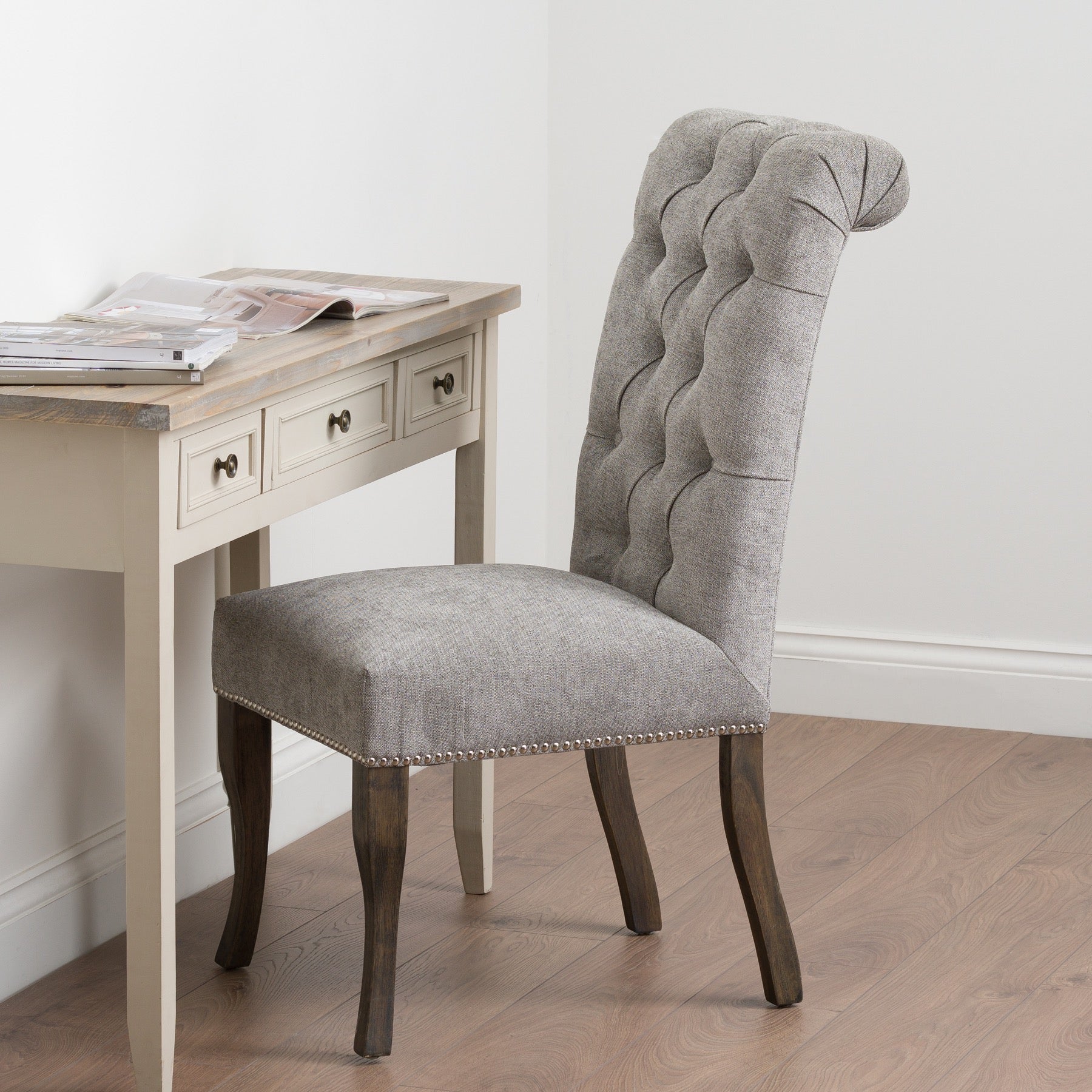 Silver Roll Top Dining Chair With Ring Pull