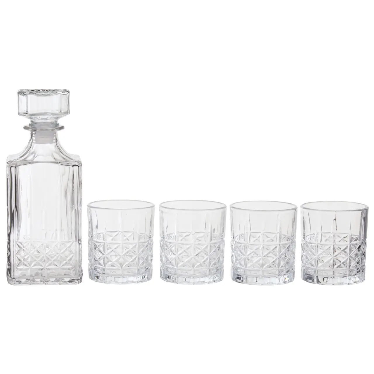 DIAMOND PATTERN DECANTER WITH FOUR GLASSES