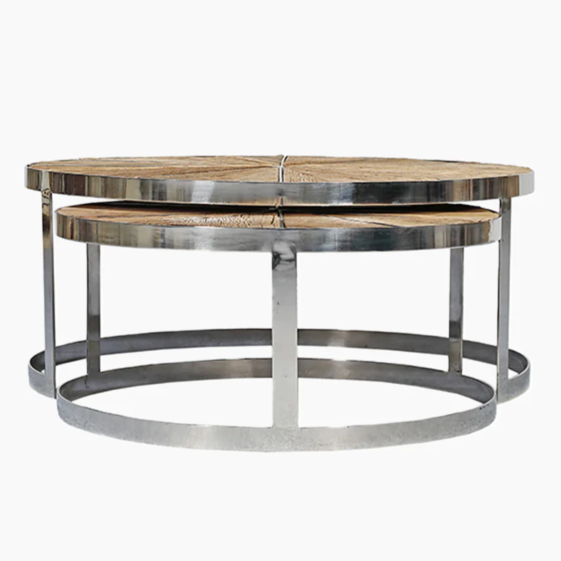 Reclaimed Wood Nesting Coffee Tables with Stainless Steel Base