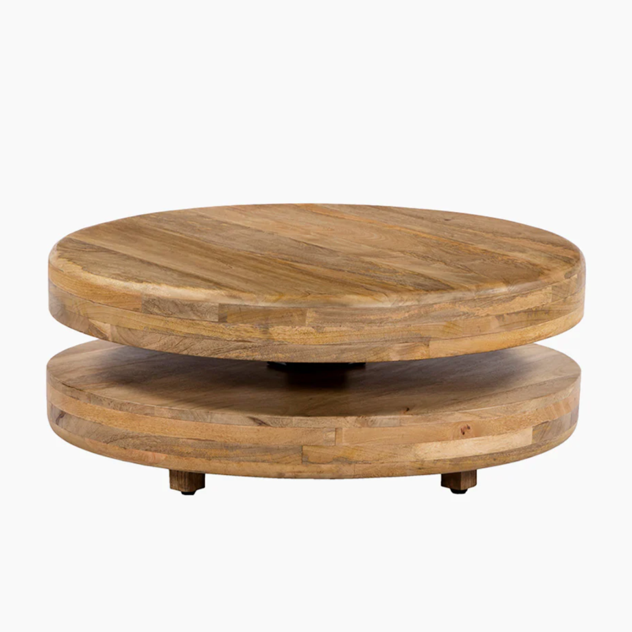 Two-Tier Acacia Wood Coffee Table with Iron Base