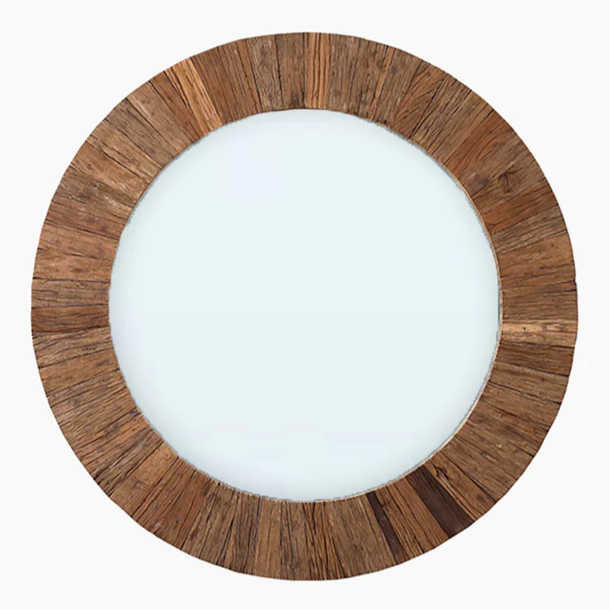 Round Reclaimed Wood Mirror with Natural Finish