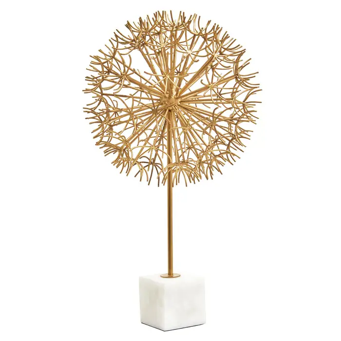 MEVRA GOLD DANDELION SCULPTURE ON WHITE MARBLE BASE