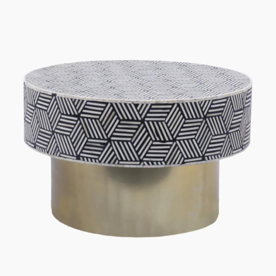 Geometric Bone Inlay Coffee Table in Black and White