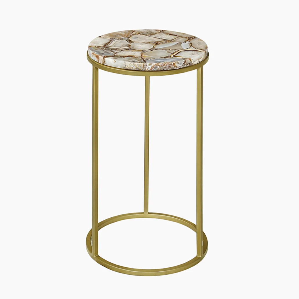 Natural Agate End Table with Gold-Toned Iron Legs