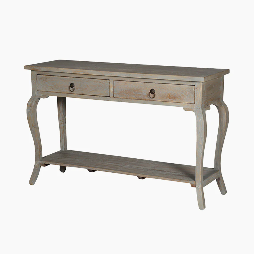 Grey Mango Wood Cottage Console Table with Two Drawers