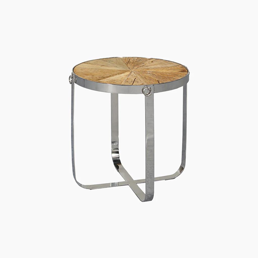 Reclaimed Wood End Table with Stainless Steel Base