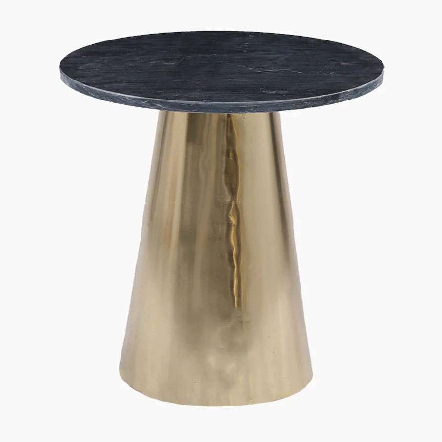 Black Marble Top End Table with Gold-Finished Iron Base