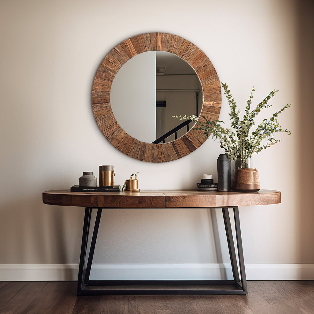 Round Reclaimed Wood Mirror with Natural Finish