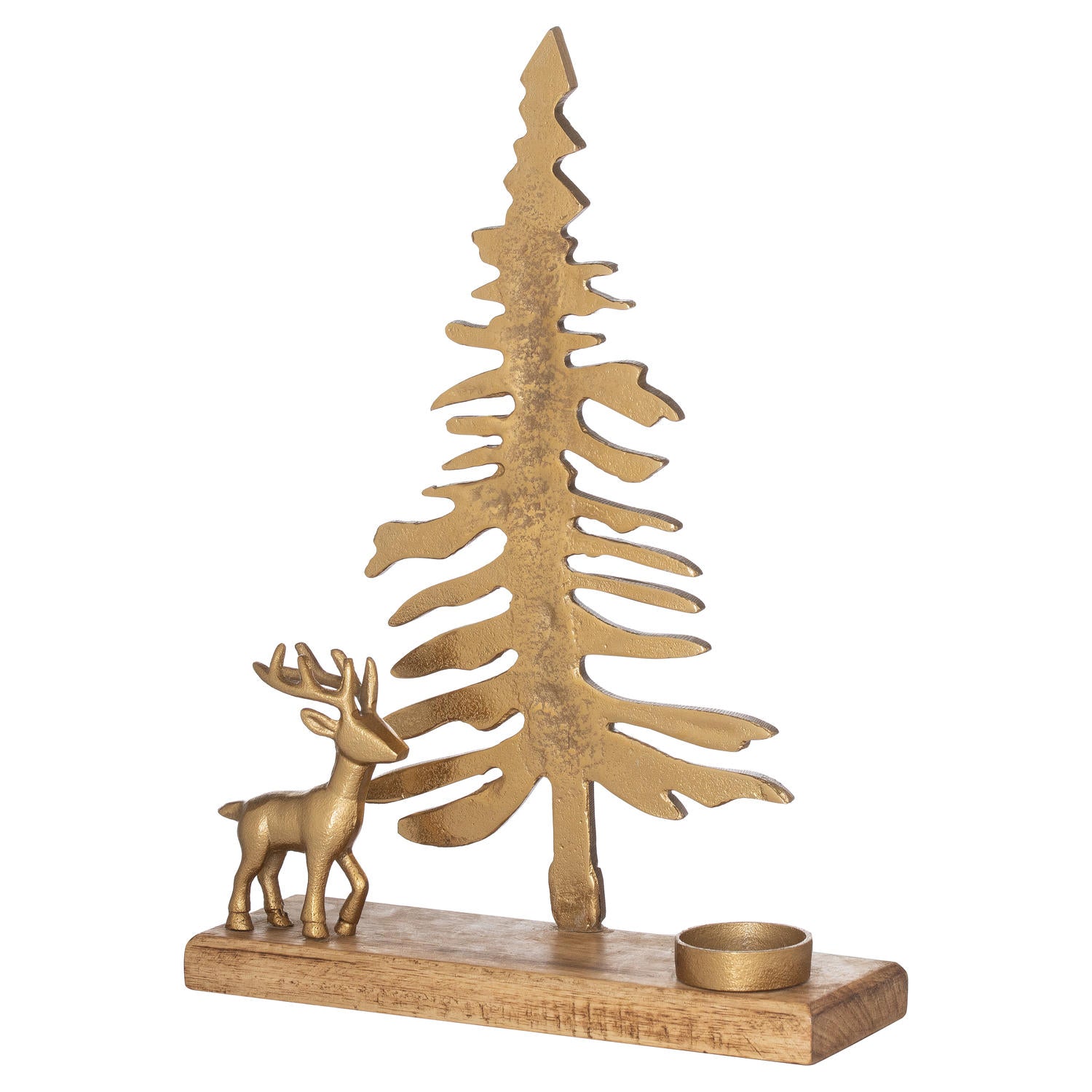 Large Cast Tree And Stag Candle Holder Ornament - Black/Gold