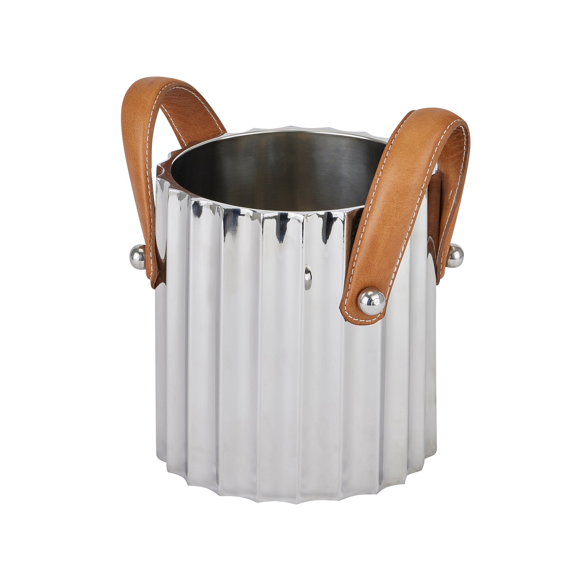 Silver Fluted Leather Handled Champagne Cooler - 2 Sizes