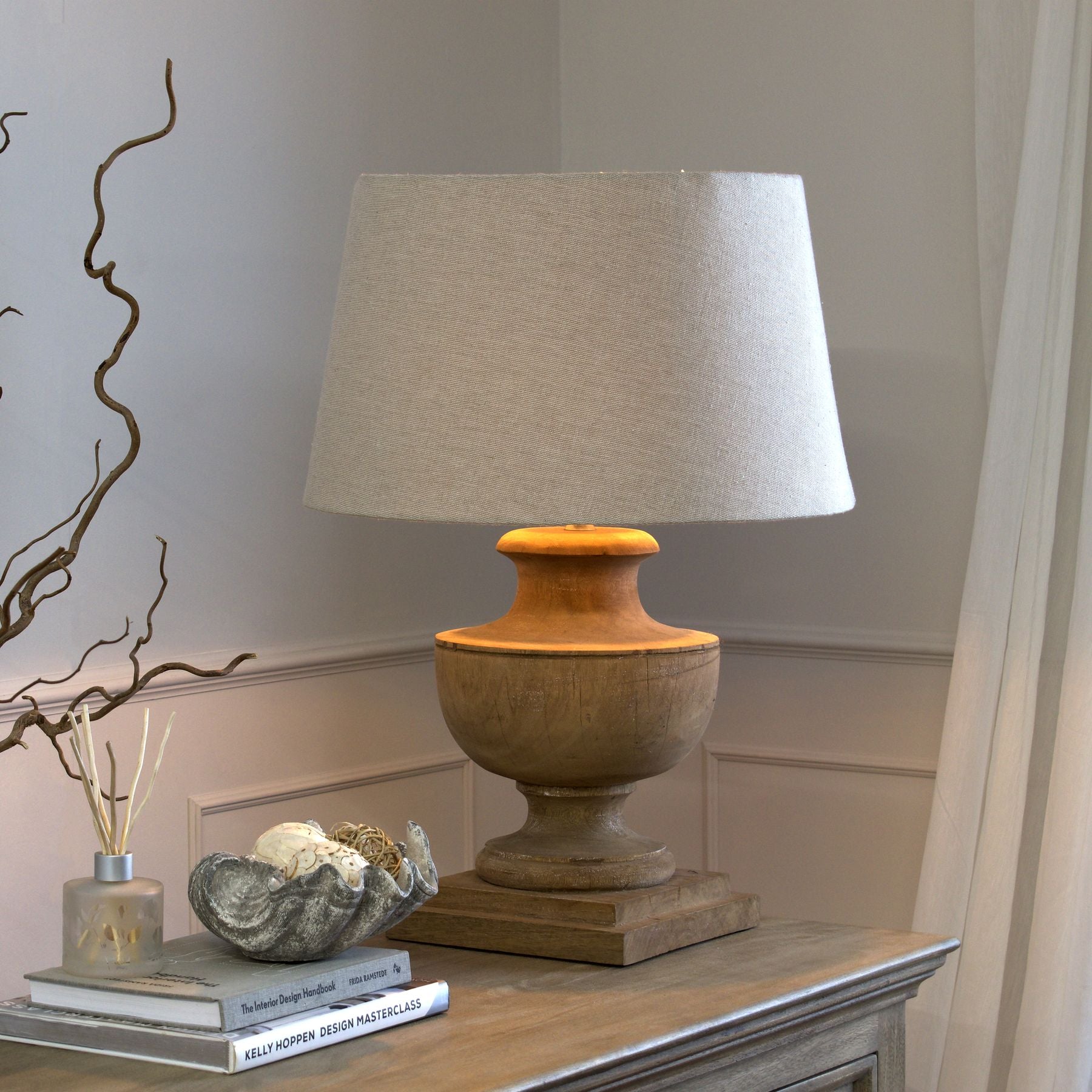 Celaney Natural Wash Urn Lamp With Linen Shade