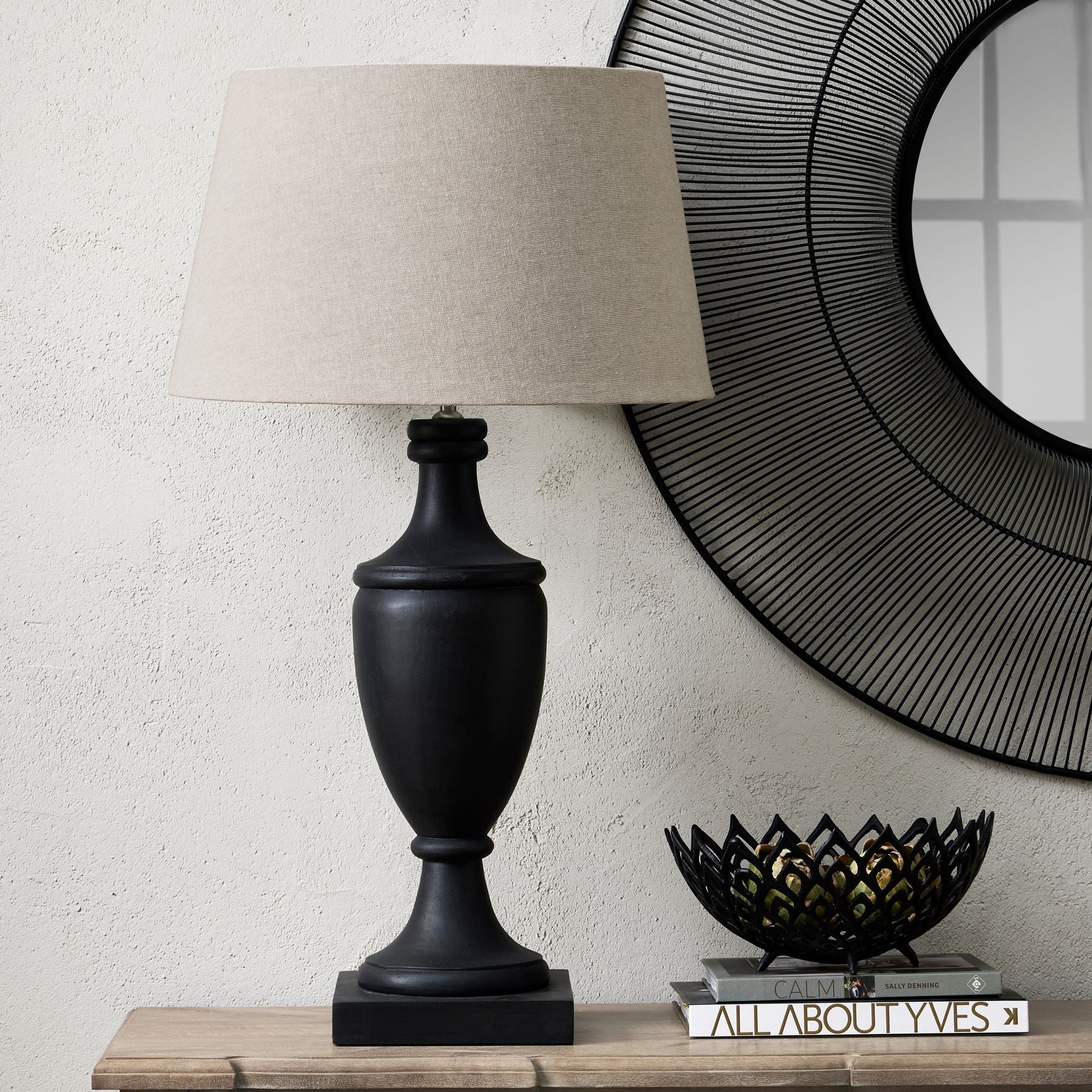 Celaney Grey Pillar Lamp With Linen Shade