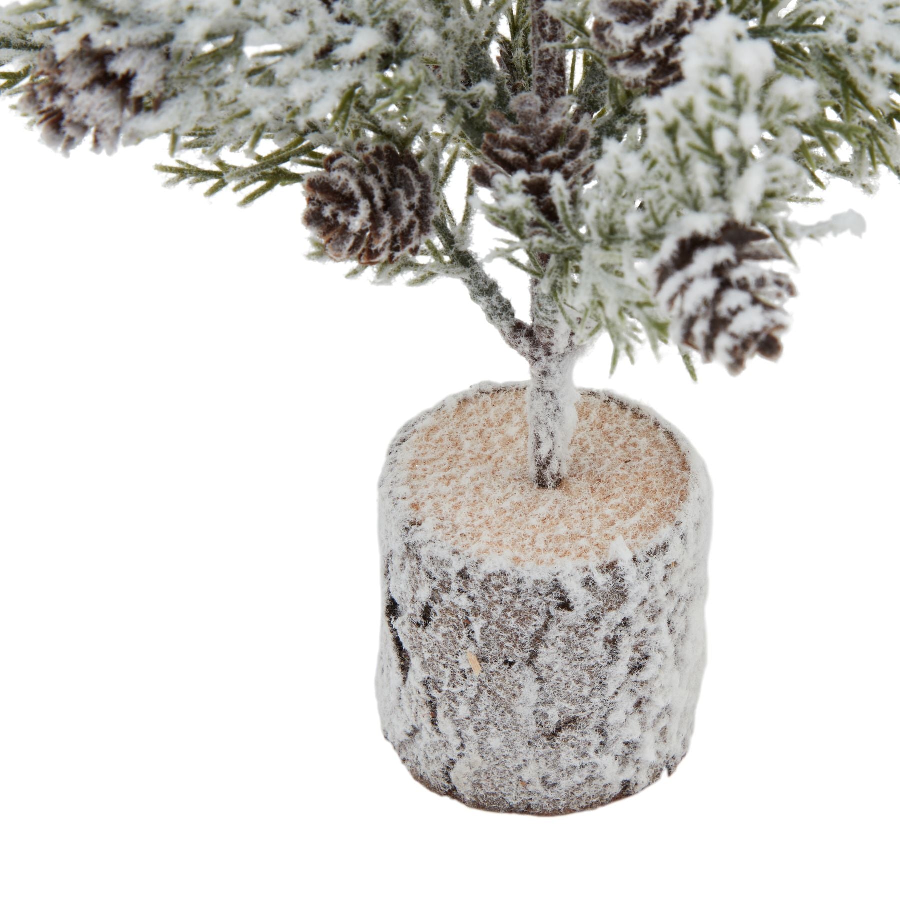 Snowy Fir Tree With Pinecones In Wood Log