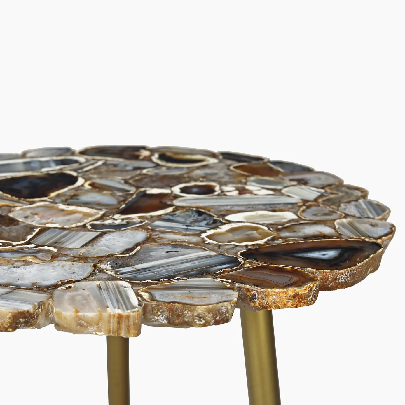 Blue & Black Agate End Table with Tripod Metal Legs