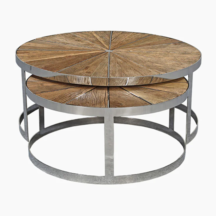 Reclaimed Wood Nesting Coffee Tables with Stainless Steel Base