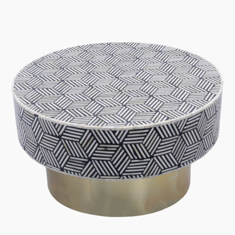 Geometric Bone Inlay Coffee Table in Black and White