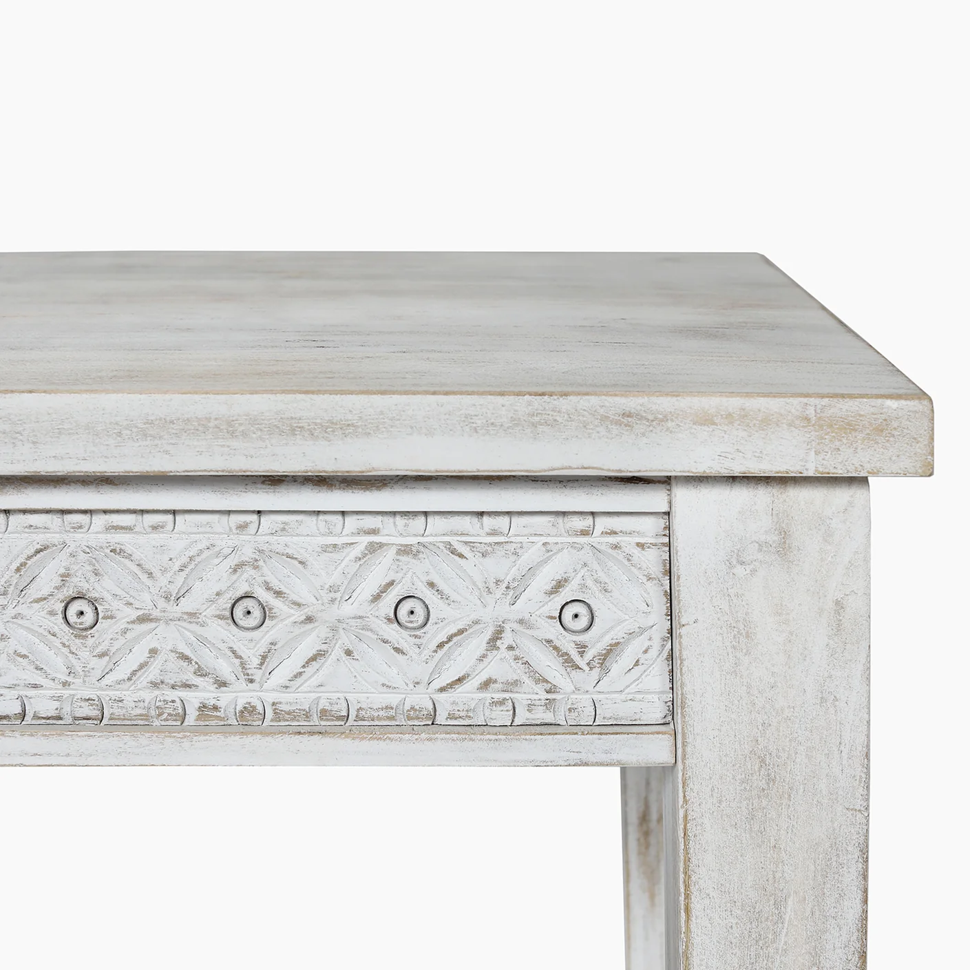 Rustic Mango Wood End Table with Carved Design