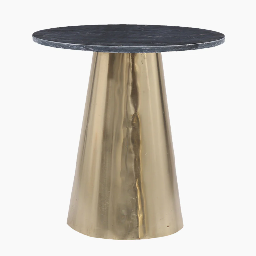 Black Marble Top End Table with Gold-Finished Iron Base