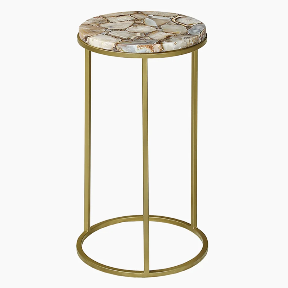 Natural Agate End Table with Gold-Toned Iron Legs