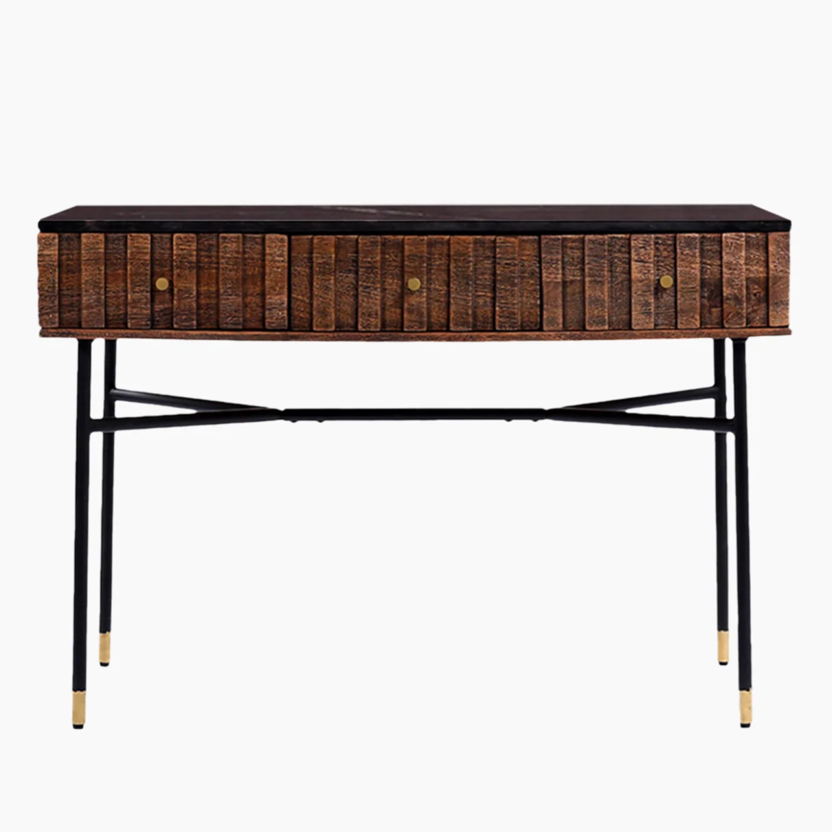 Marble Top Mango Wood Three-Drawer Console Table