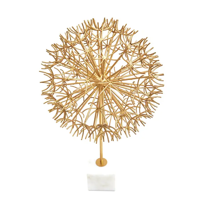 MEVRA GOLD DANDELION SCULPTURE ON WHITE MARBLE BASE