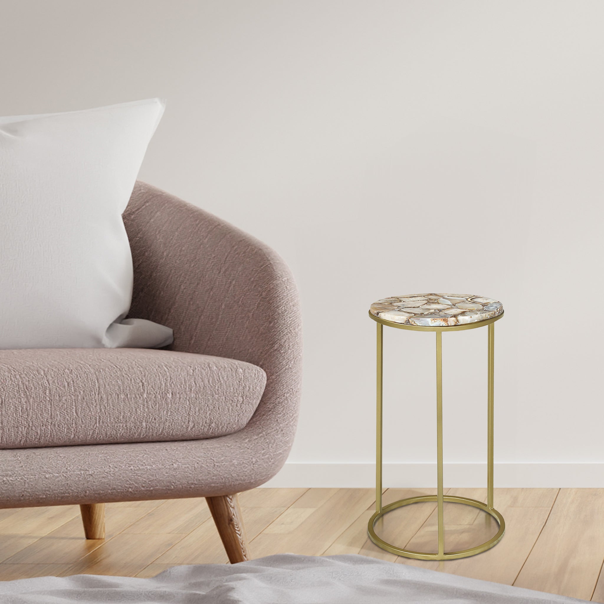 Natural Agate End Table with Gold-Toned Iron Legs