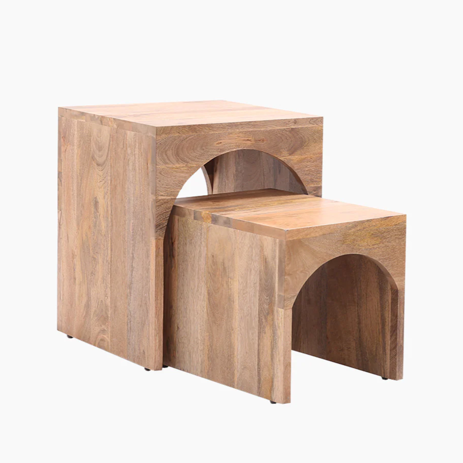 Natural Mango Wood Arched End Tables - Set of 2