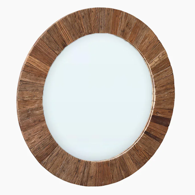 Round Reclaimed Wood Mirror with Natural Finish