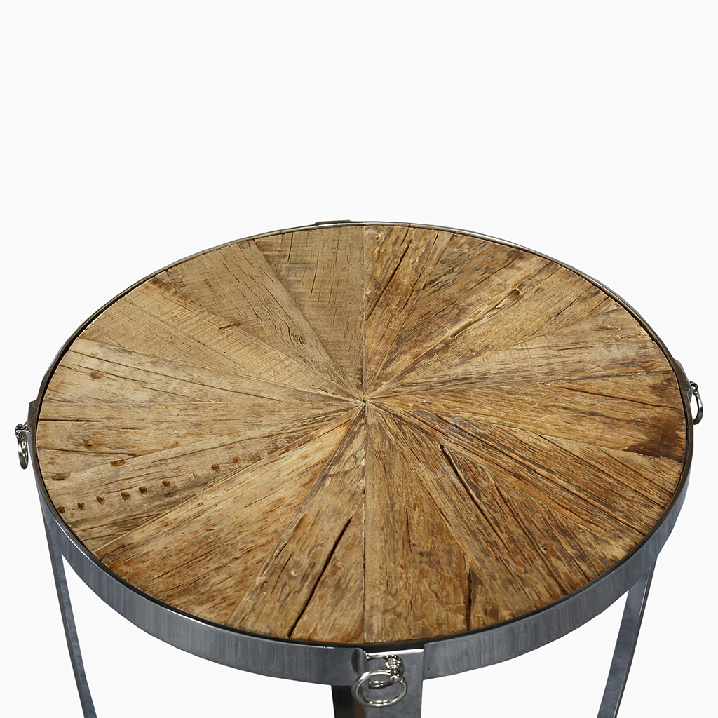 Reclaimed Wood End Table with Stainless Steel Base