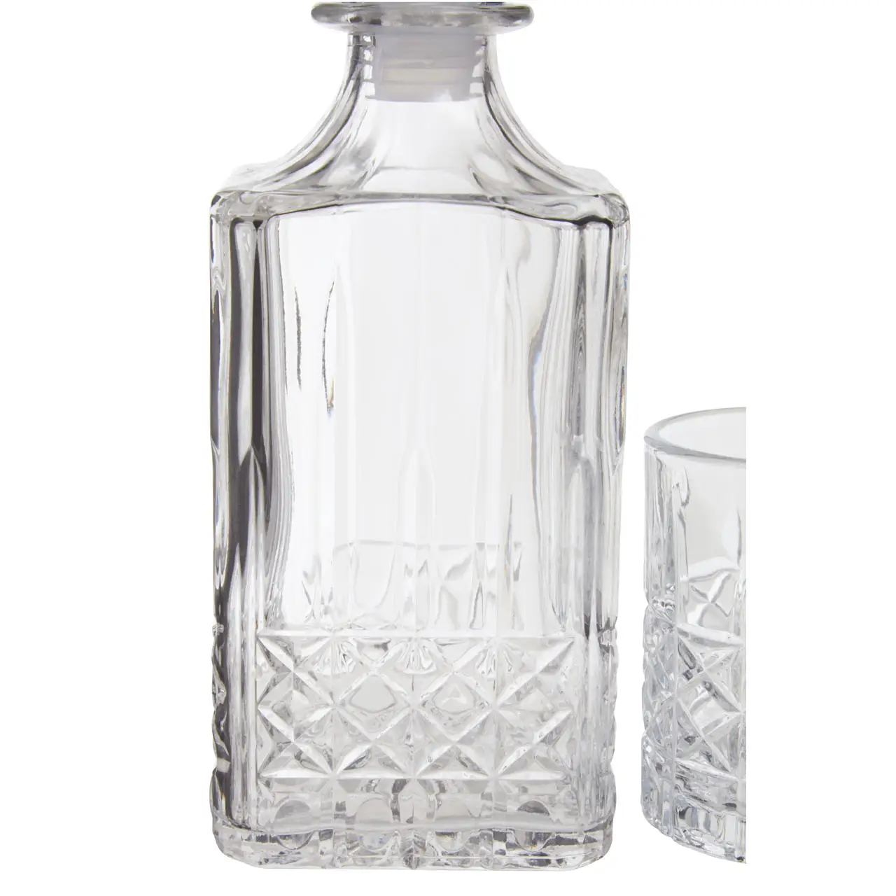 DIAMOND PATTERN DECANTER WITH FOUR GLASSES