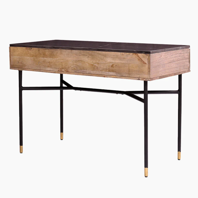 Marble Top Mango Wood Three-Drawer Console Table