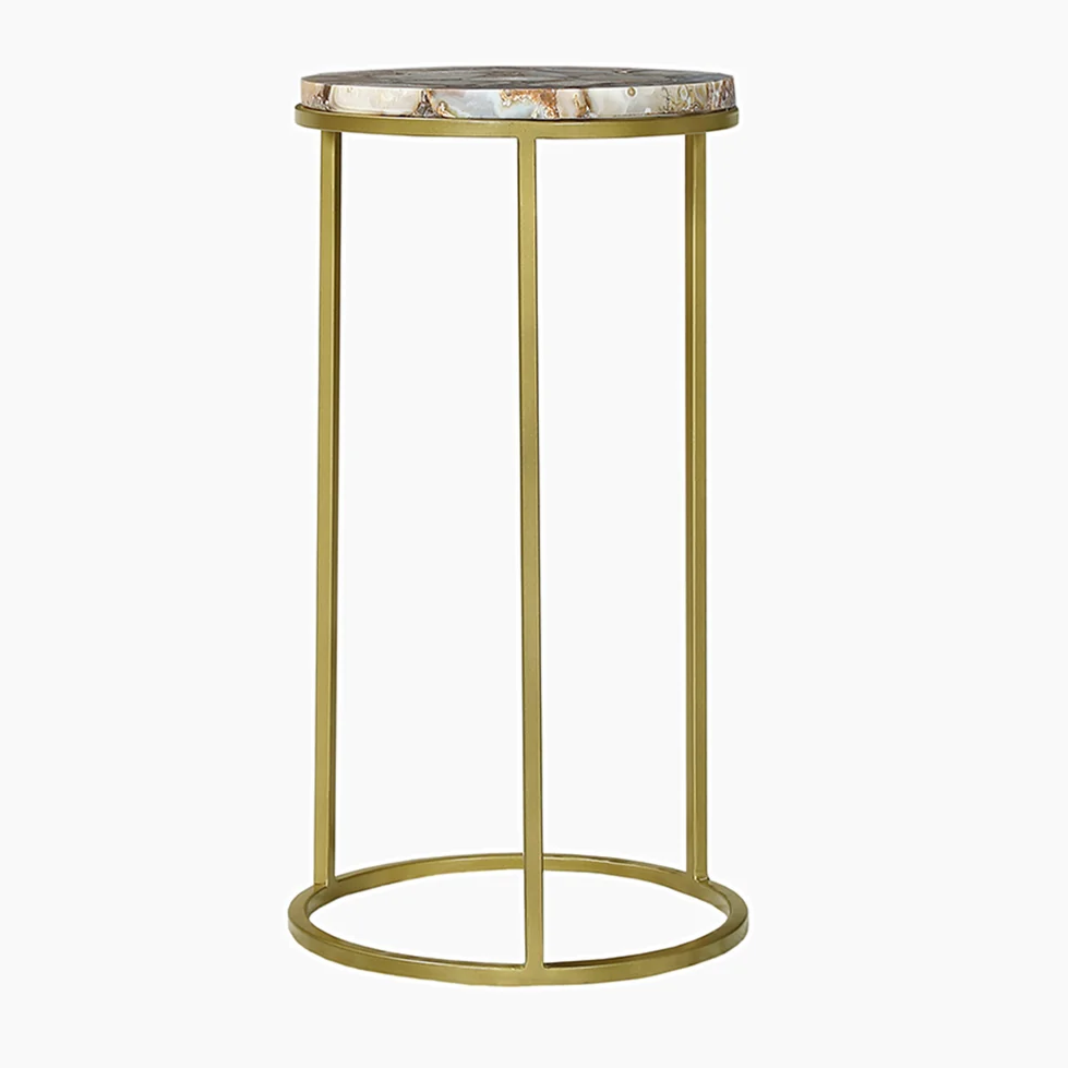 Natural Agate End Table with Gold-Toned Iron Legs