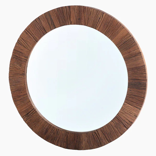 Round Reclaimed Wood Mirror with Natural Finish