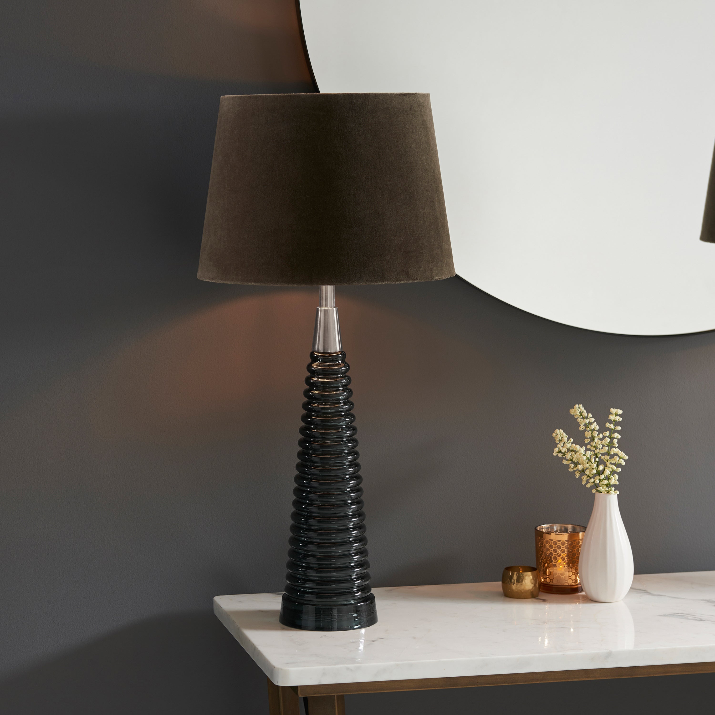 Thira Table Light - Grey Glass & Mocha