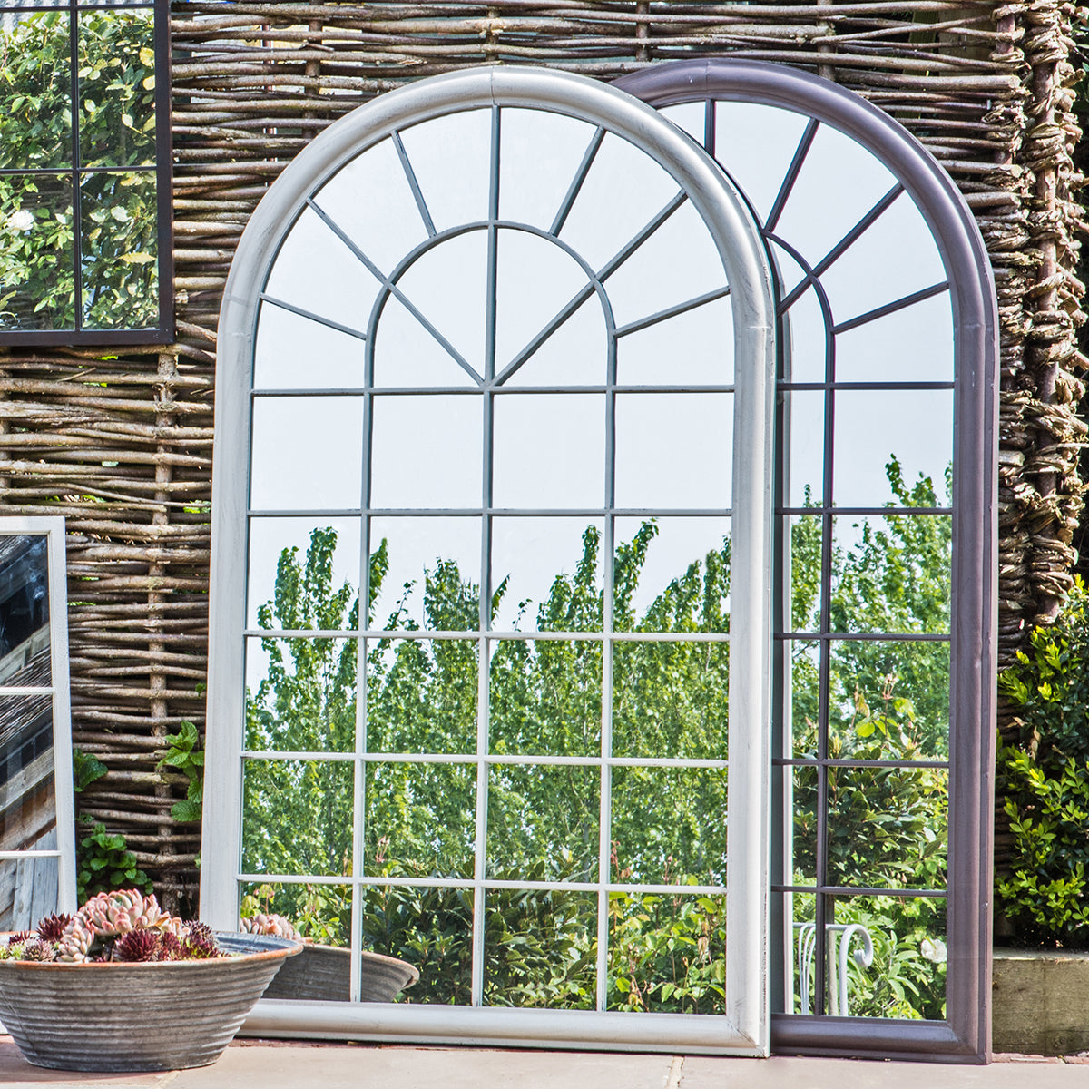 Outdoor Arched Window Mirror - White