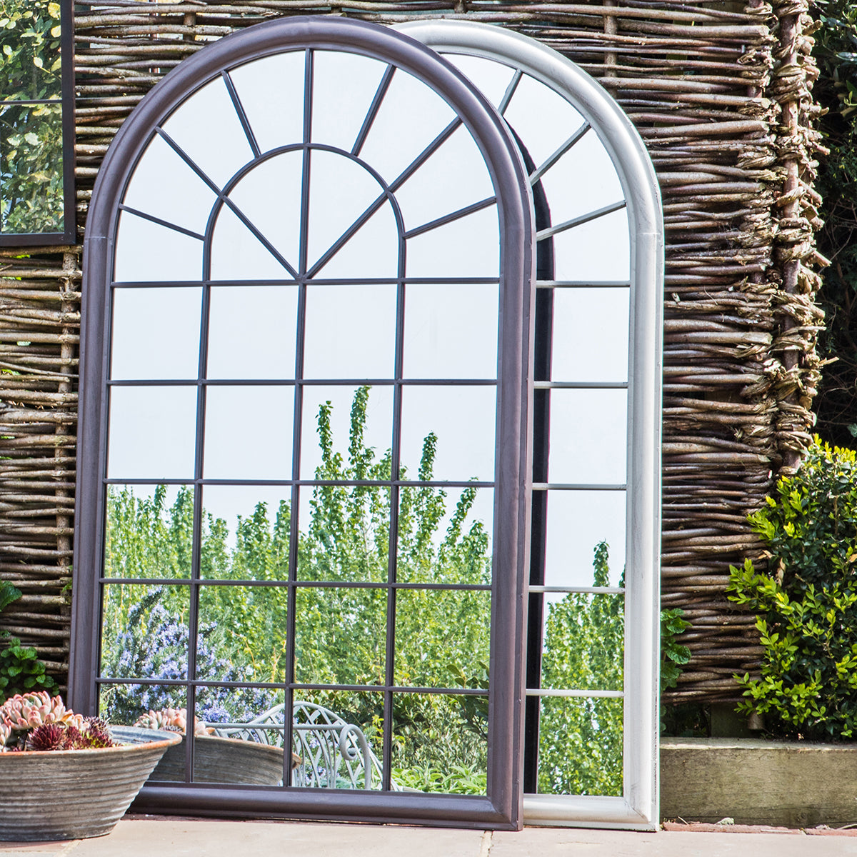 Outdoor Arched Window Mirror - Brown