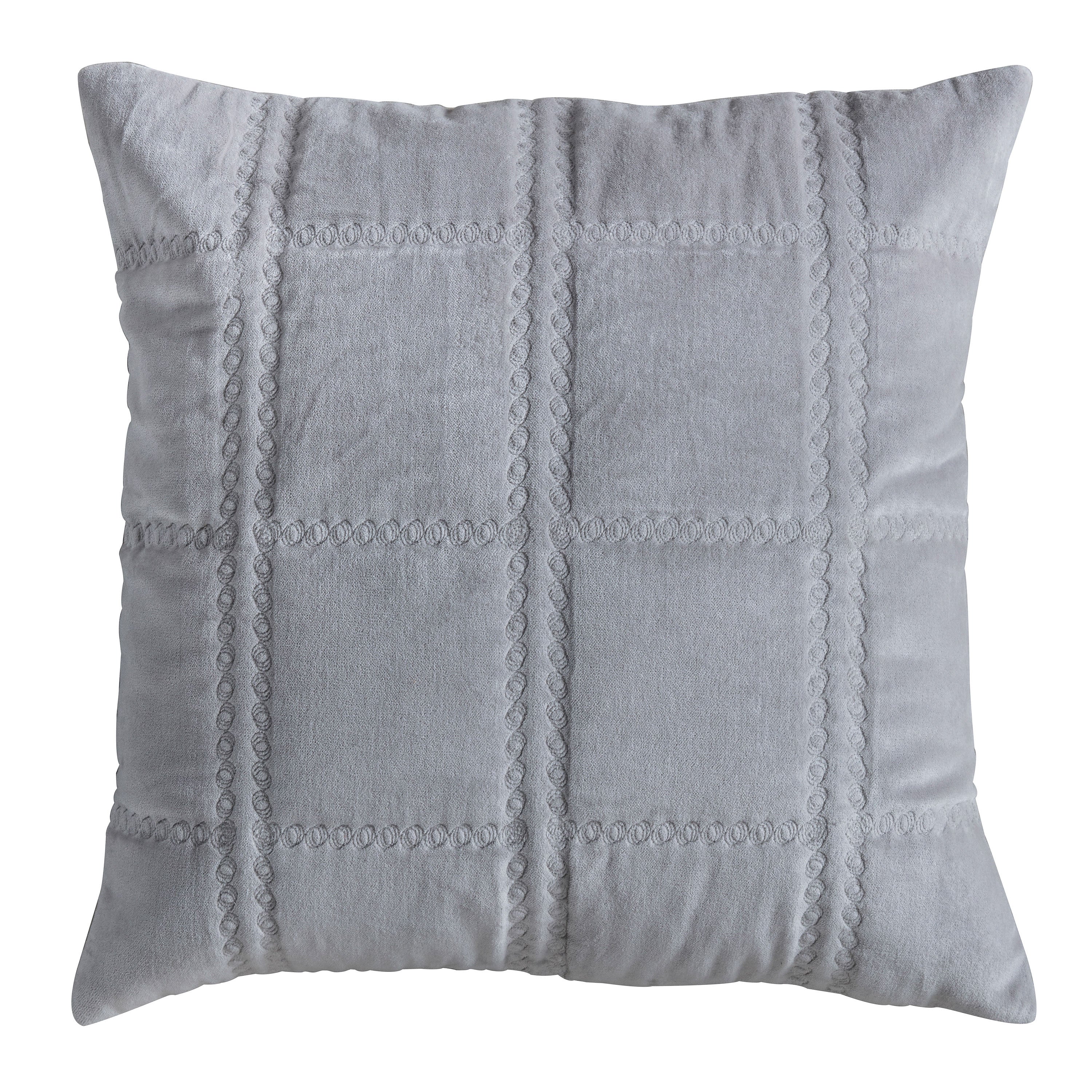 Quilted Cotton Velvet Cushion - Grey/Blue