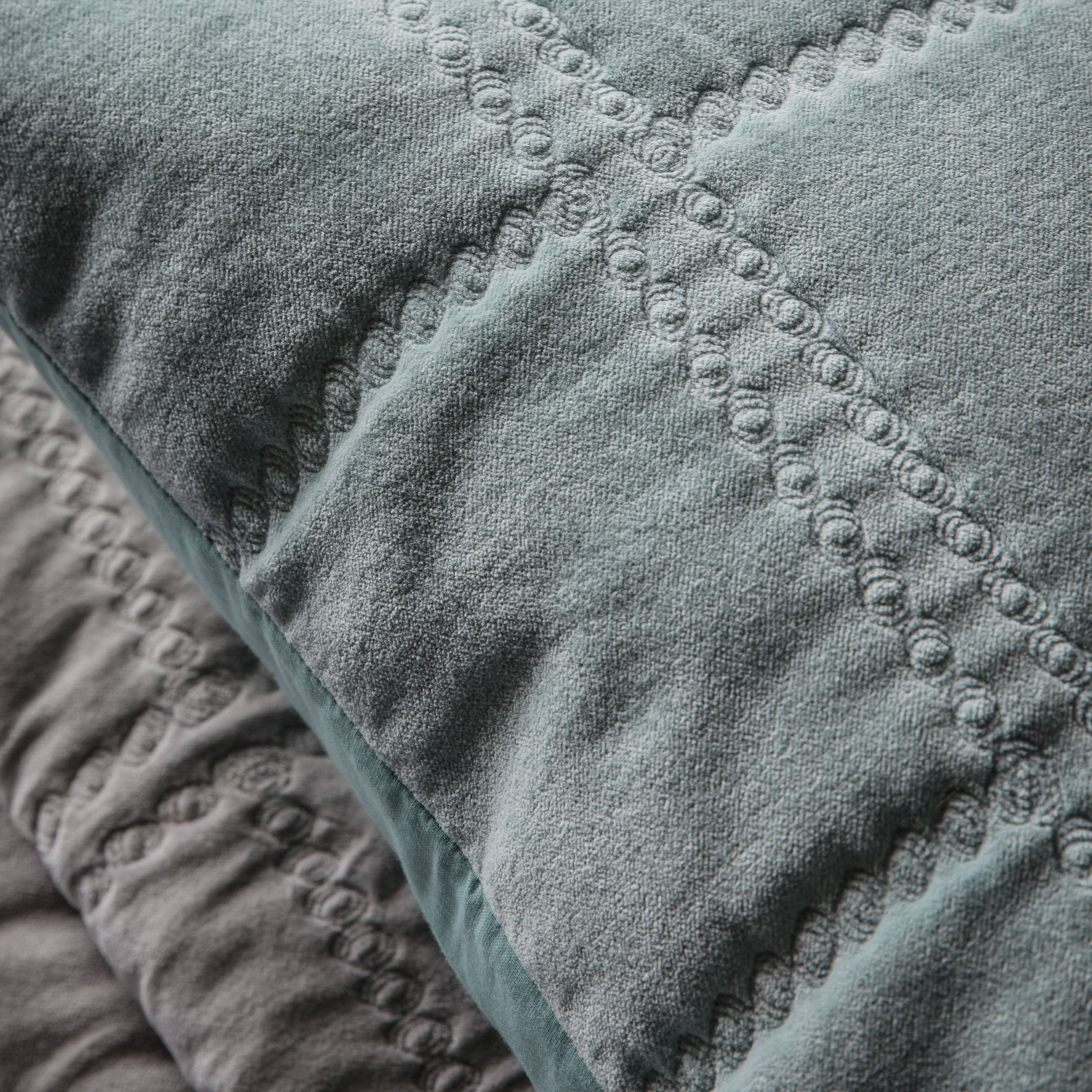 Quilted Cotton Velvet Cushion - Grey/Blue