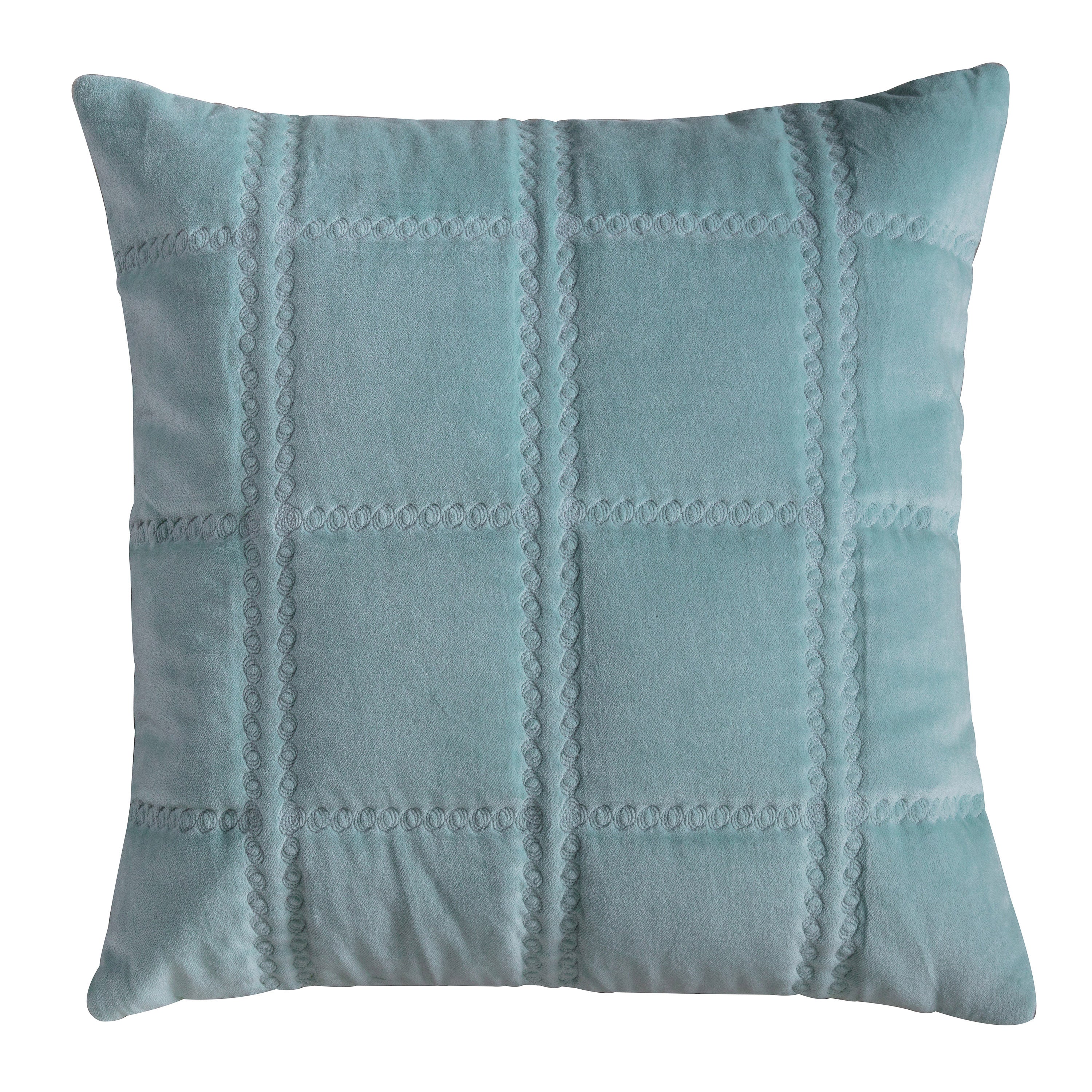 Quilted Cotton Velvet Cushion - Grey/Blue