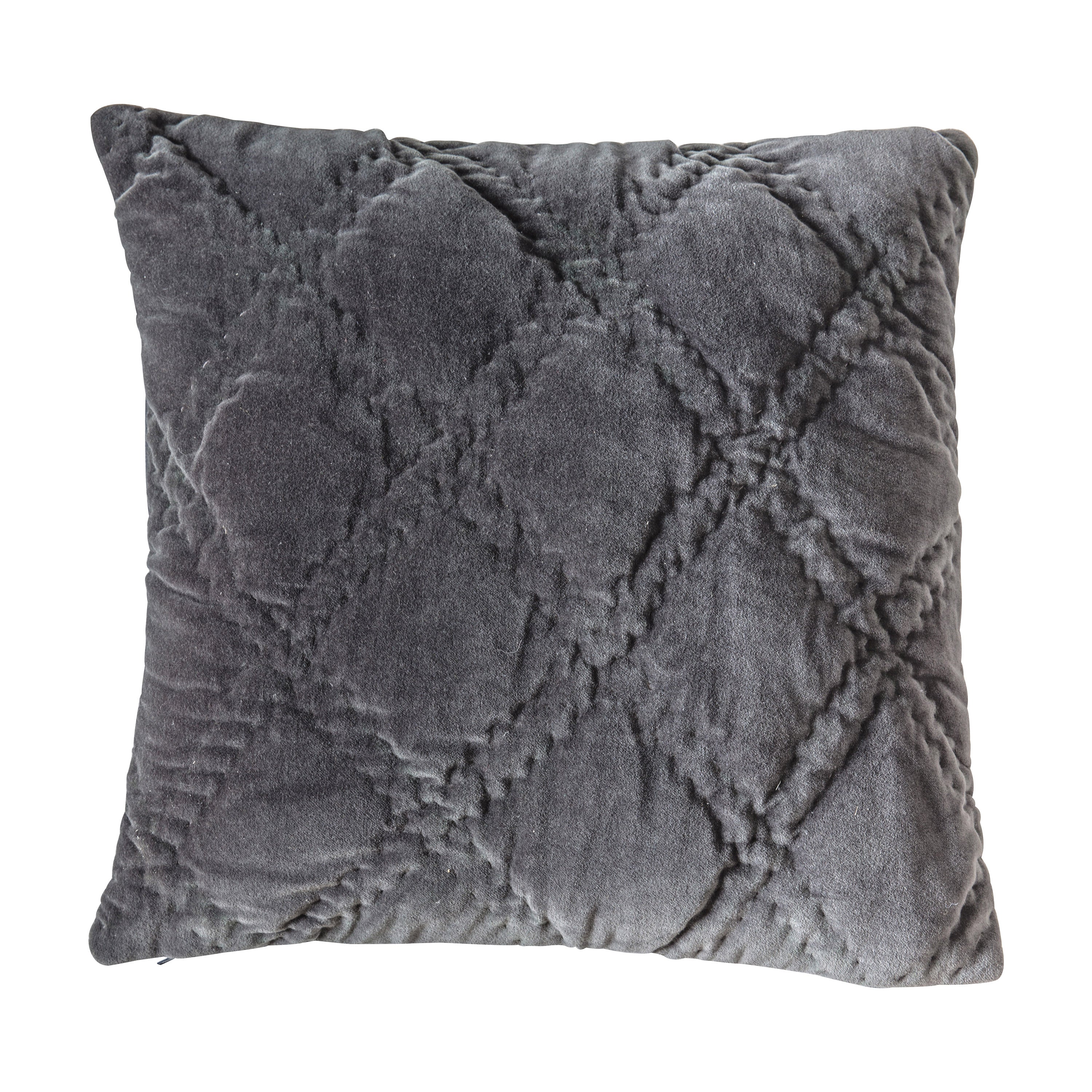 Quilted Cotton Velvet Cushion - Charcoal/Grey