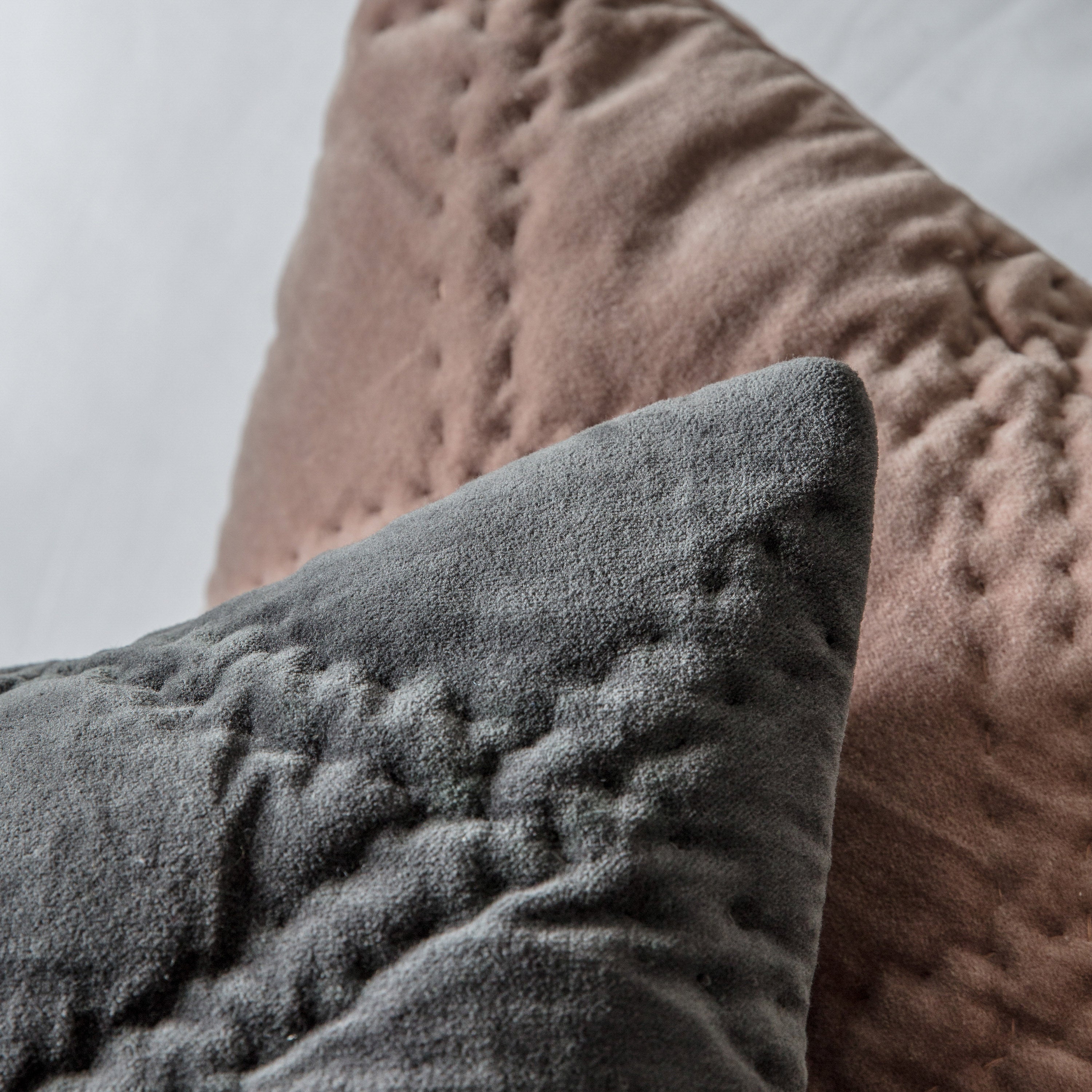 Quilted Cotton Velvet Cushion - Charcoal/Grey