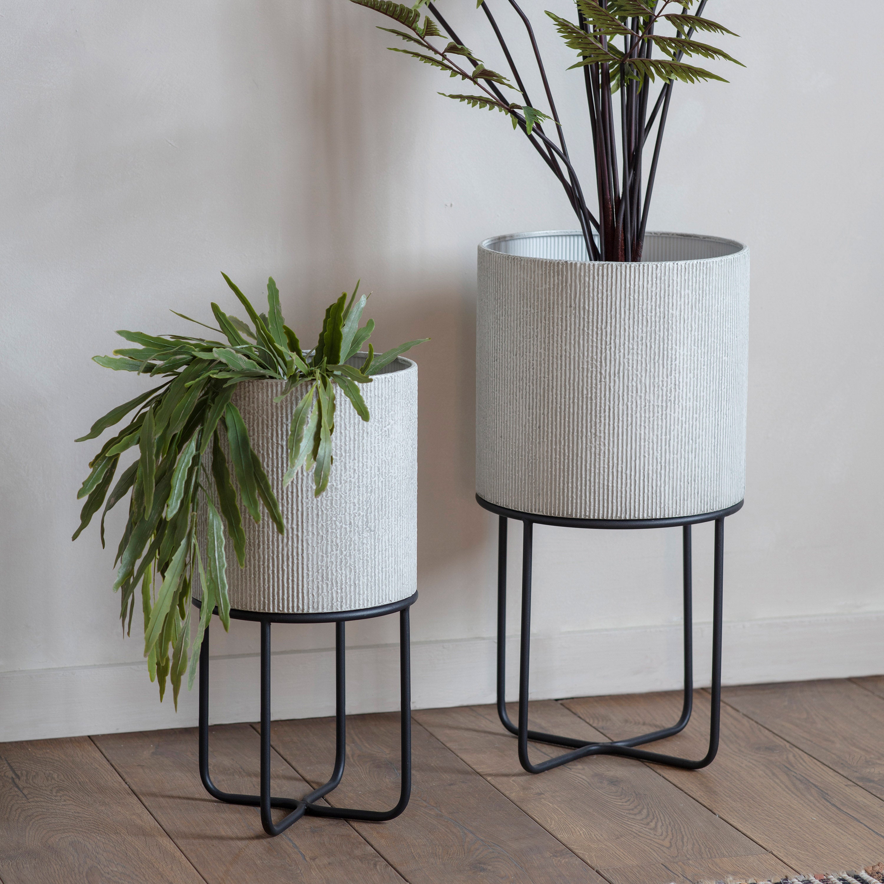 Eda Metal Planter Set of 2 - White/Grey