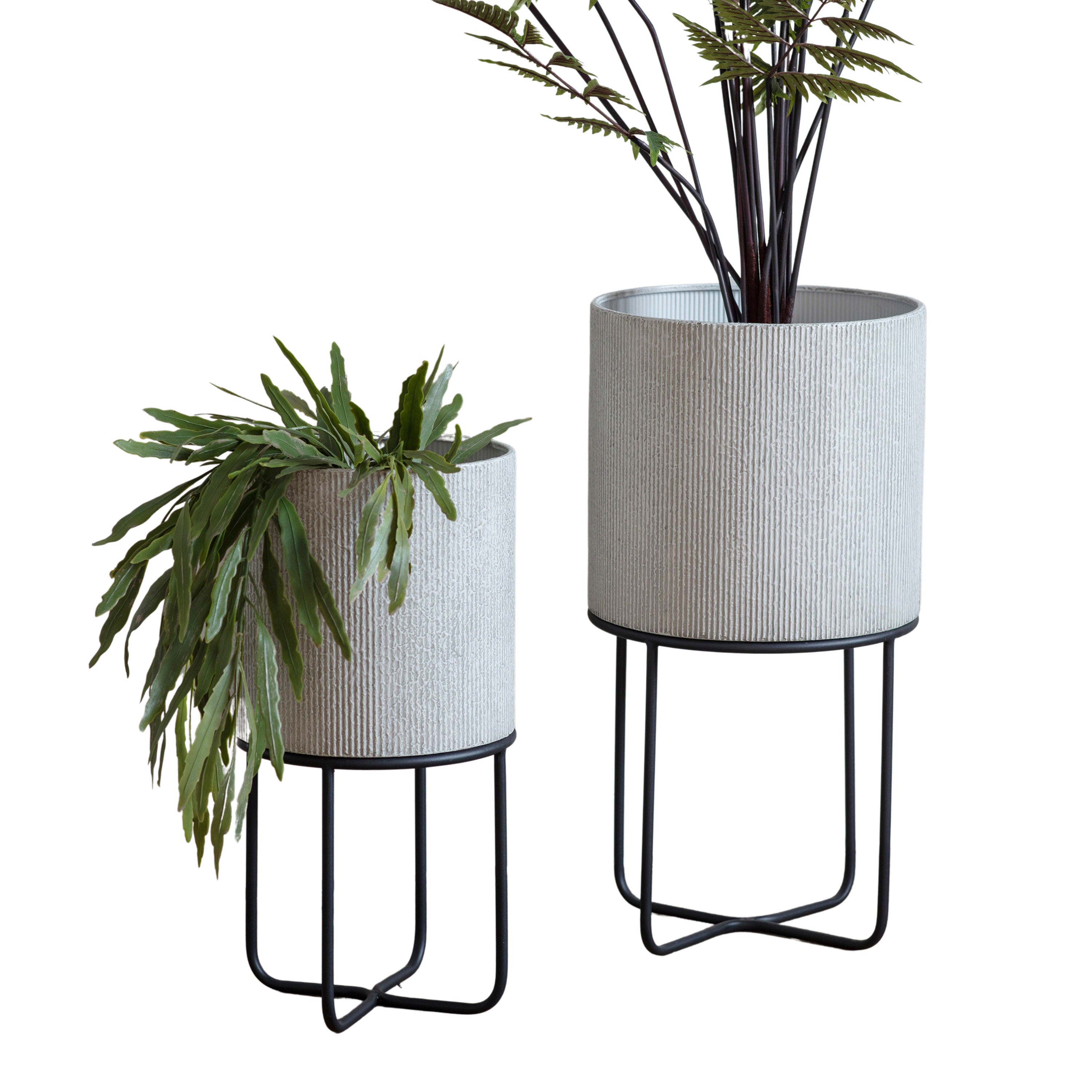 Eda Metal Planter Set of 2 - White/Grey