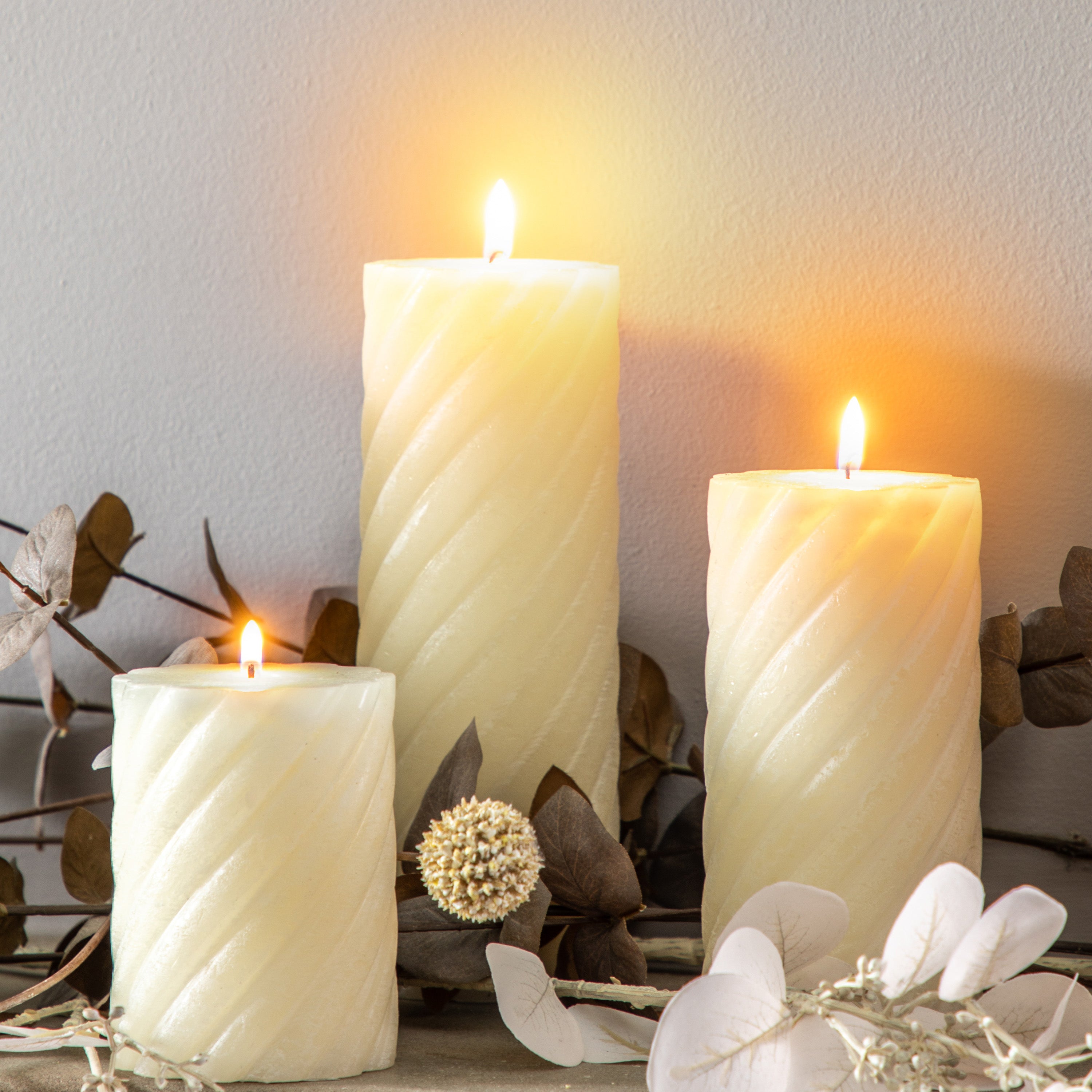 Vanilla Pillar Candle Twist Ivory (2 packs) - 3 Sizes