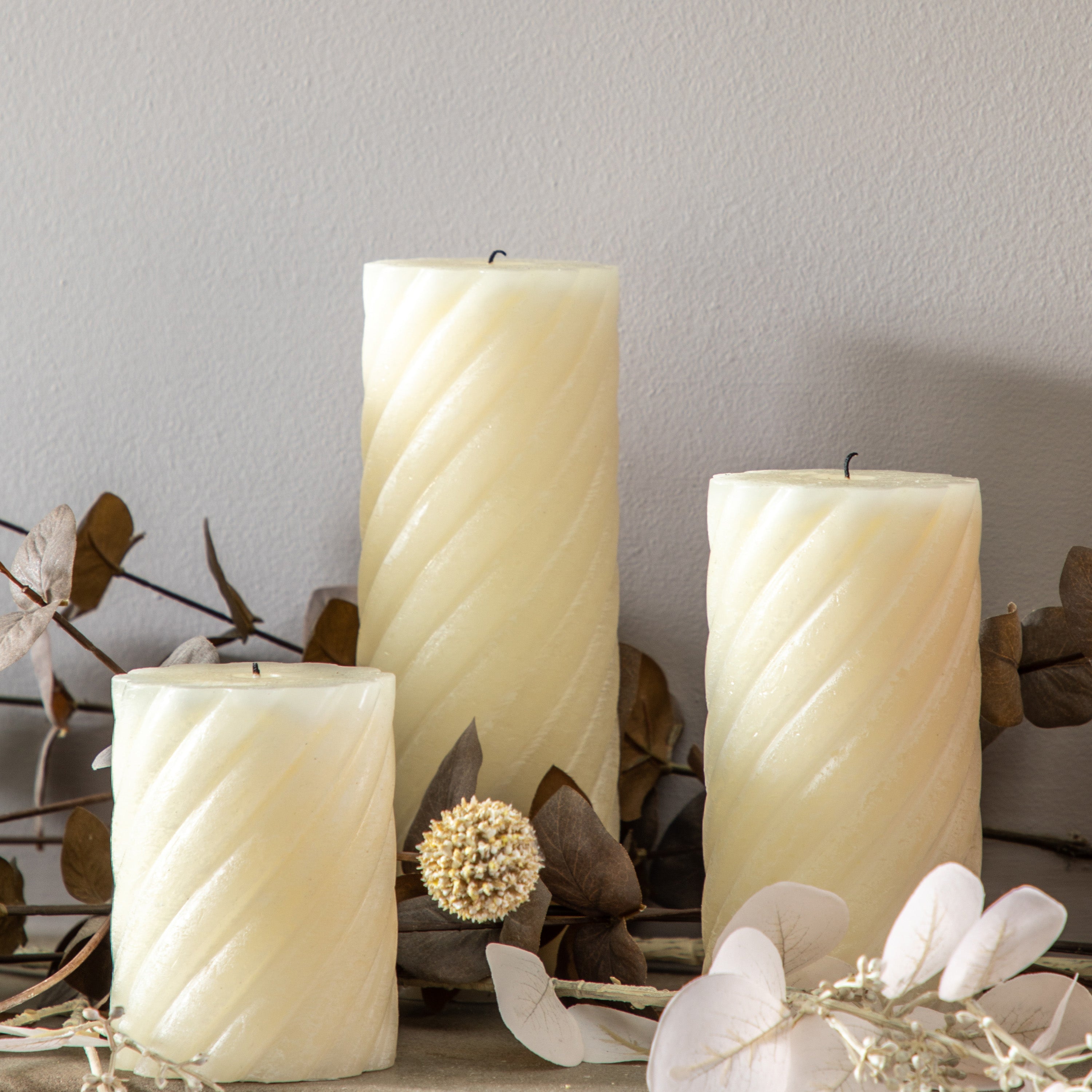 Vanilla Pillar Candle Twist Ivory (2 packs) - 3 Sizes